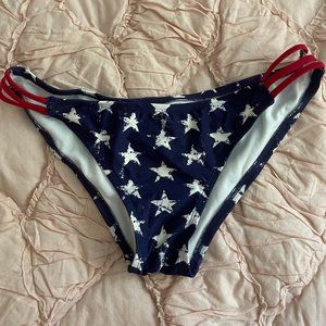 Xhilaration Blue & White Star Bikini Bottoms With Red Striped Sides